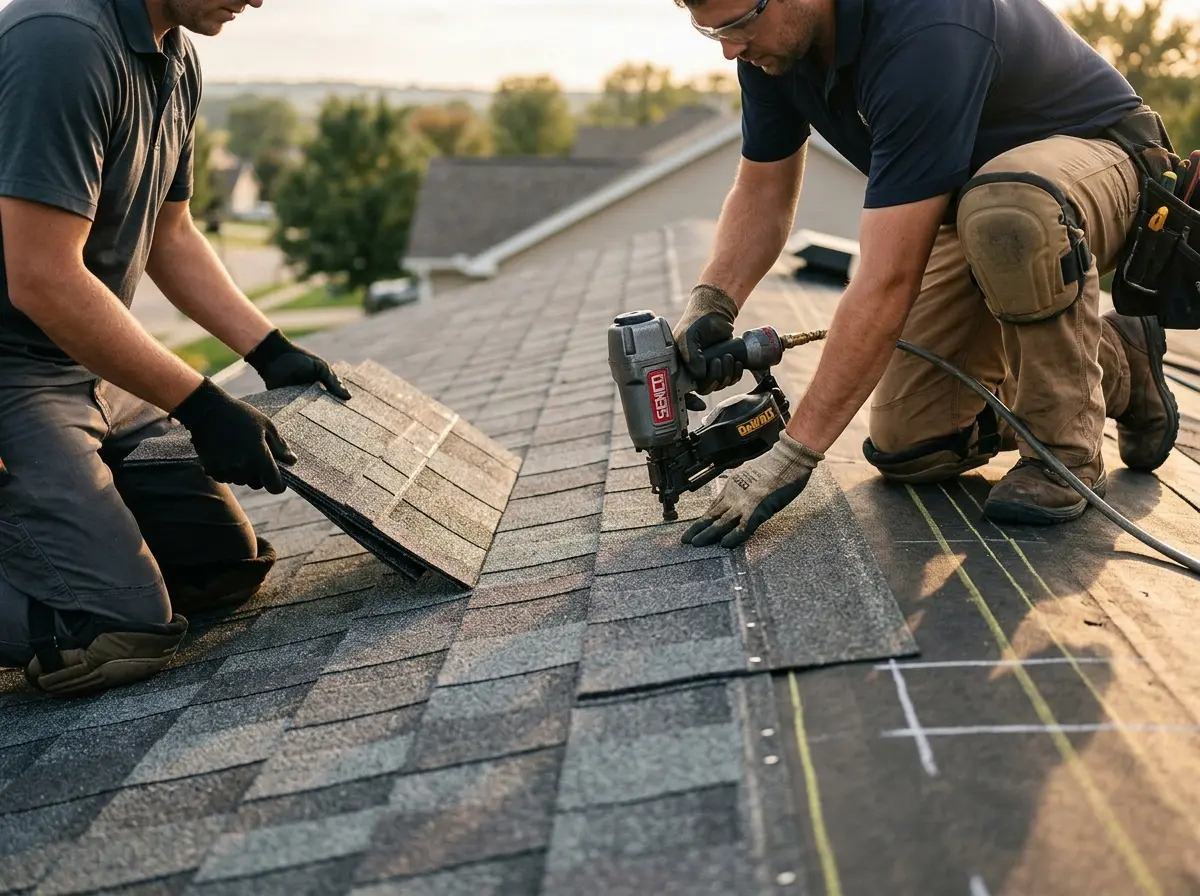 Professional roofer working on a residential roof in Minnetrista